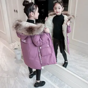 נערות חורף 4 6 8 12 שנה אופנה ילדים מעילים מעילים חמים מעיילי מעילי על בחורה ברדס פרווה עבה הלבשה עליונה בגדים